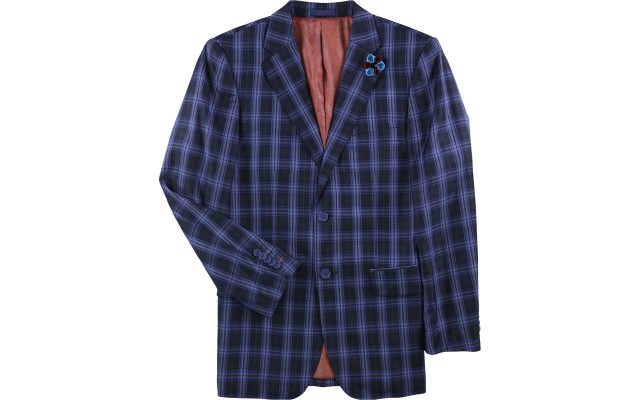  Mens Plaid Two Button Blazer Jacket (Blue, 40R)