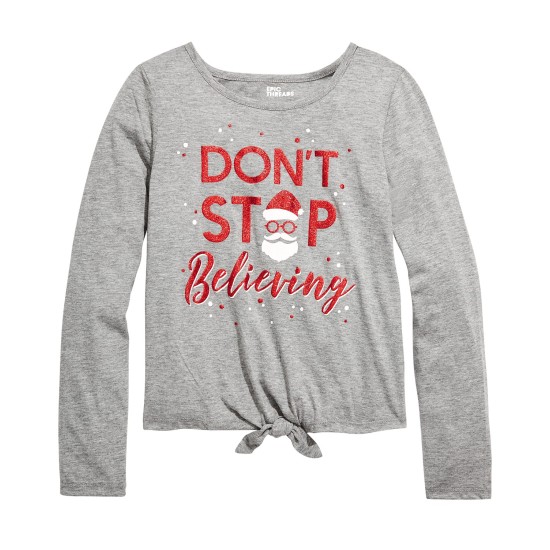  Big Girls Believing-Print T-Shirt (Small-Gray)