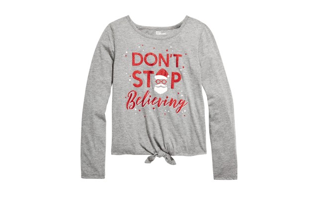  Big Girls Believing-Print T-Shirt (Small-Gray)