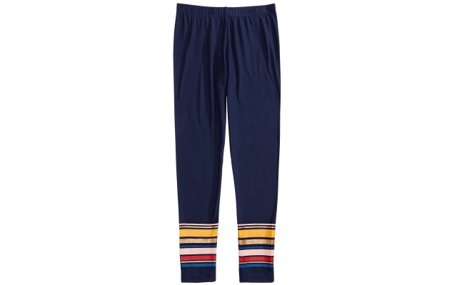  Big Girls Border Stripe Leggings, Navy, Medium