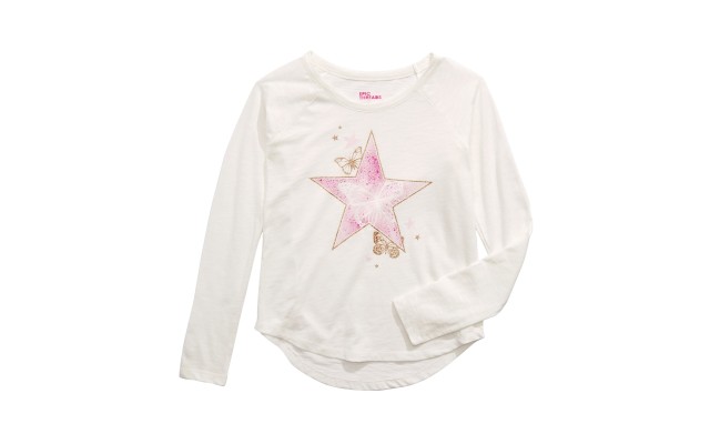  Big Girls Butterfly Star Long-Sleeve T-Shirt (Large-White)