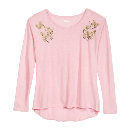  Big Girls Butterfly T-Shirts, Pink, Large