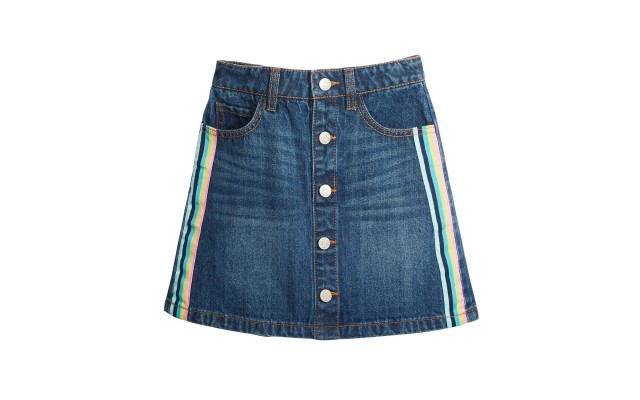  Big Girls Cotton Striped Denim Skirts, Navy, 14