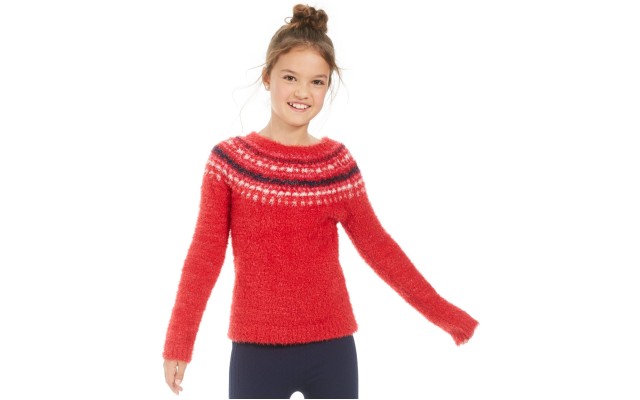  Big Girls Fair Isle Sweaters, Red, Large