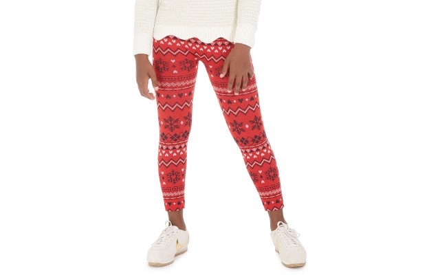  Big Girls Fairisle Cable Knit Leggings, Red, Medium