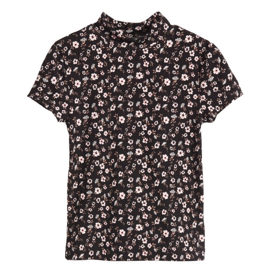  Big Girls Floral-Print T-Shirt (Black, L)