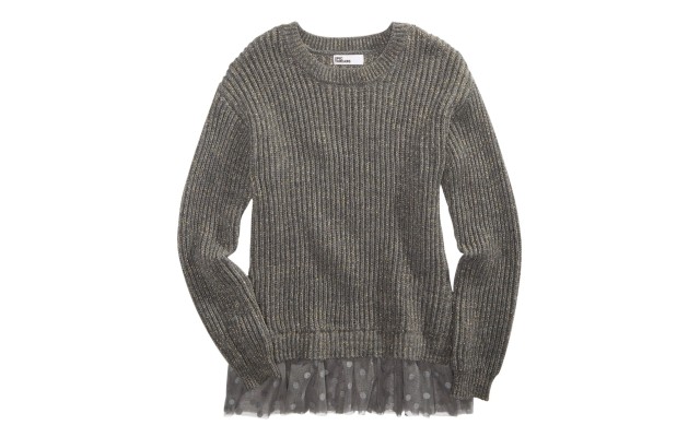  Big Girls Lace Peplum Sweater, Gray, XL