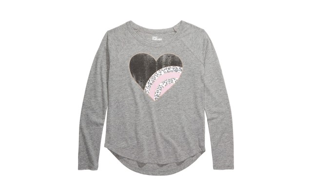  Big Girls Leopard Heart T-Shirt (Medium-Gray)