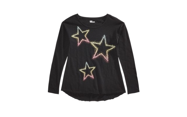  Big Girls Neon Star T-Shirts, Black, Large