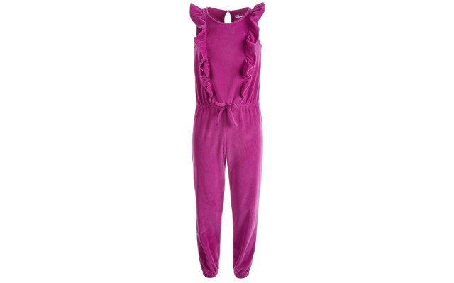  Big Girls Ruffled Velour Jumpsuit (Purple, S)