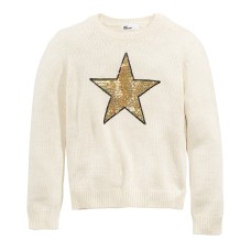 Epic Threads Big Girls Sequin Star Sweater (Natural, M)