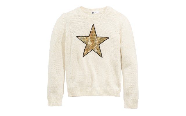  Big Girls Sequin Star Sweater (Natural, M)