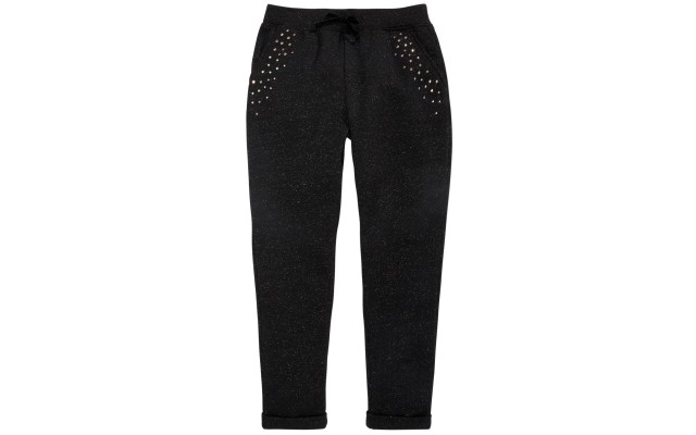  Big Girls Sparkle Fleece Jogger Pants (Black, XL)