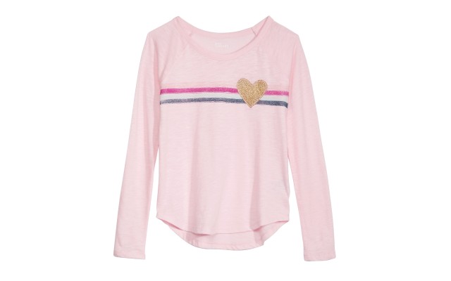  Big Girls Striped Heart T-Shirts, Pink, Large