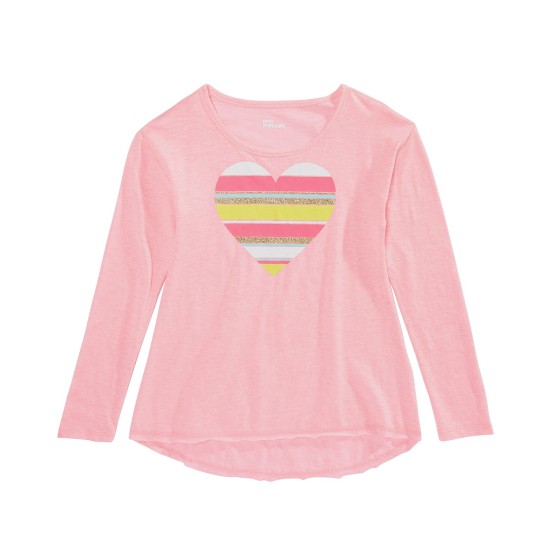  Big Girls Striped Heart T-Shirts, Pink, X-Large