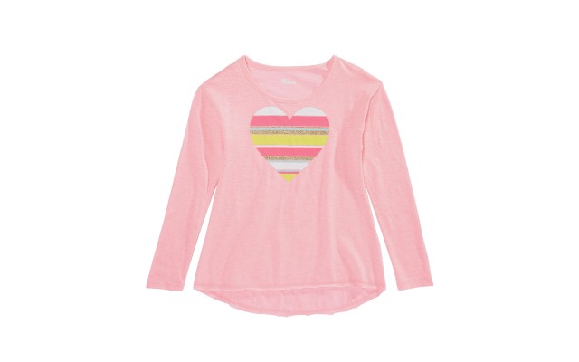  Big Girls Striped Heart T-Shirts, Pink, X-Large