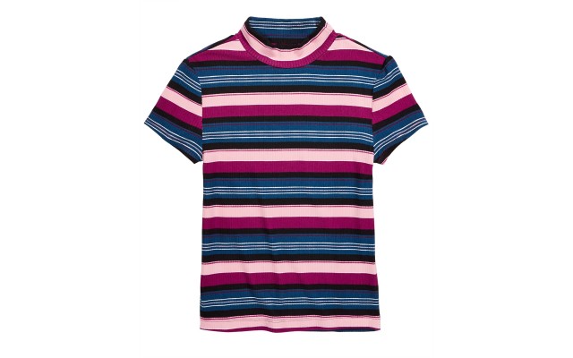  Big Girls Striped Ribbed T-Shirts, Pink, Large