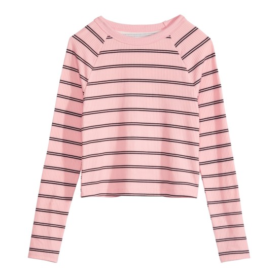  Big Girls Striped Tops, Pink, Medium