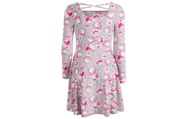  Big Girls Unicorn & Floral-Print Dress (Gray, S/M/L)