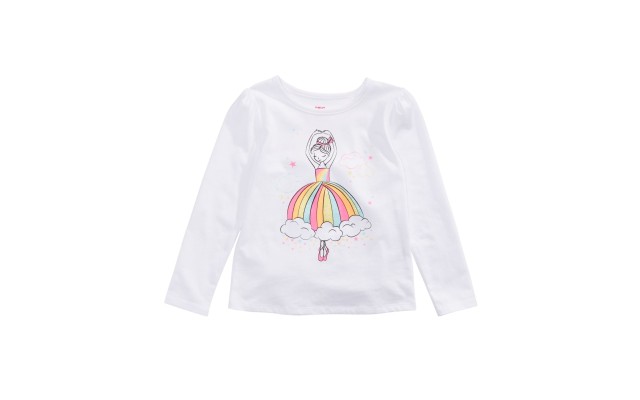  Little Girls Ballerina Rainbow T-Shirts, Natural, 6
