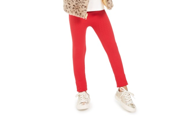  Little Girls Cable Knit Leggings (Dark Red, 6X)