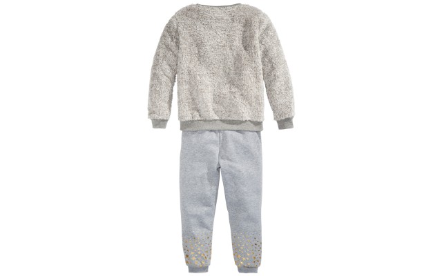  Toddler Girls Faux-Fur Rainbow Star Sweatshirt Set (Gray, 3T)