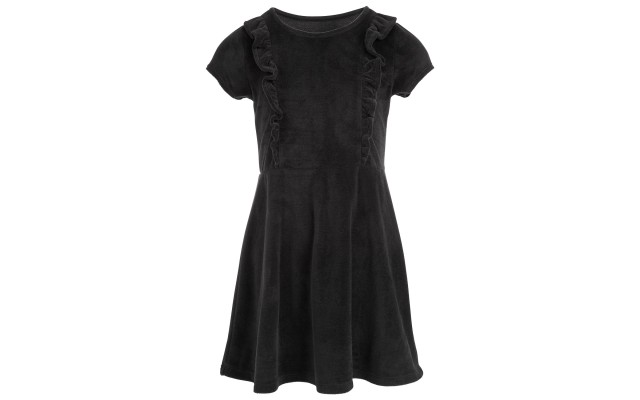  Toddler Girls Ruffle-Front Velvet Dress (Black, 4T)