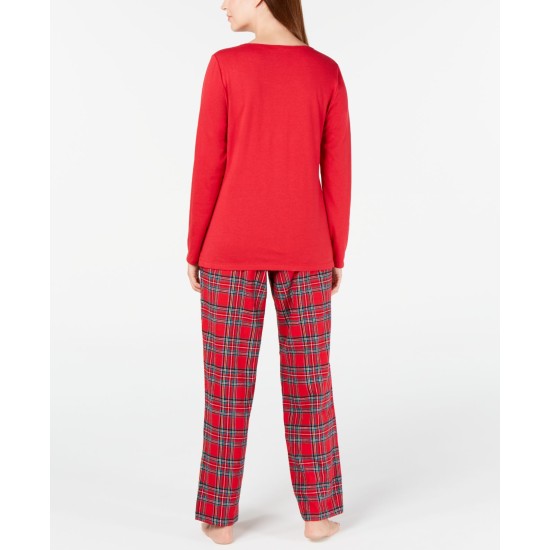  2-pc. Solid Top Plaid Pants Brinkley Plaid Pajama Set (Red, Medium)