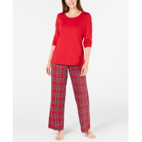 Family Pajamas 2-pc. Solid Top Plaid Pants Brinkley Plaid Pajama Set (Red, Medium)