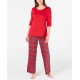  2-pc. Solid Top Plaid Pants Brinkley Plaid Pajama Set (Red, Medium)