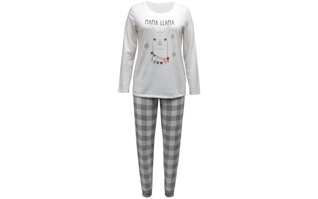 Mama Llama Pajamas Set Buffalo Check Women (White, Medium)