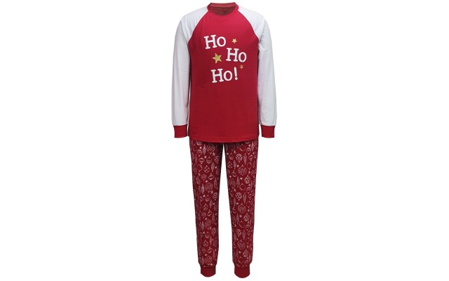  Matching Men’s Ornament-Print Family Pajama Set, Red, Large