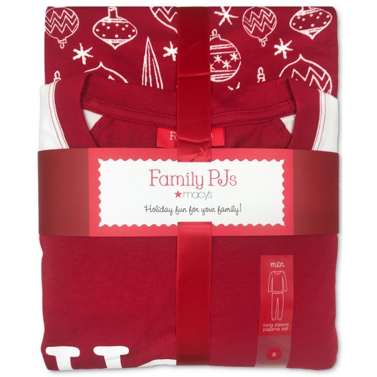  Matching Men’s Ornament-Print Family Pajama Set, Red, Large