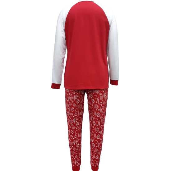  Matching Women's Ornament-Print Family Pajama Set (Red), Red, Small