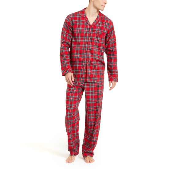  Mens Cotton Plaid Pajamas Set Brinkley Plaid (Red, XX-Large)