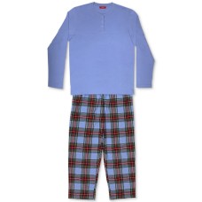 Family Pajamas Mens Mixit Solid Henley Top Oversized Tartan Pajama Set (Navy, Large)