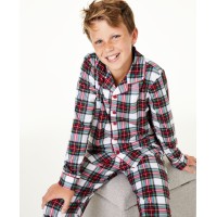 Family Pajamas Toddler, Little Big Boys 2-p Stewart Plaid (White, 4-5)