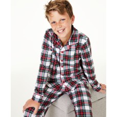 Family Pajamas Toddler, Little Big Boys 2-p Stewart Plaid (White, 4-5)