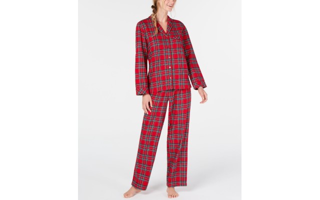  Womens Cotton Plaid Pajamas Set Brinkley Plaid (Red, Medium)