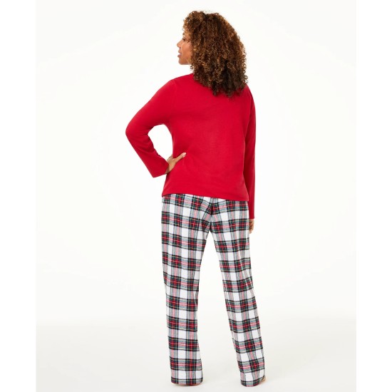 Women’s Knit Mix It Pajamas Set Stewart Plaid (White, XX-Large)