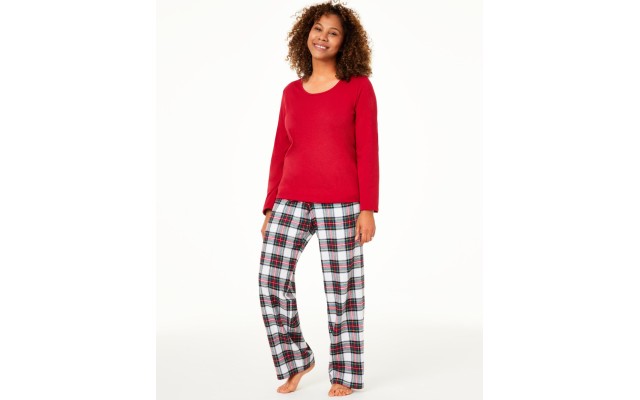  Women’s Knit Mix It Pajamas Set Stewart Plaid (White, XX-Large)
