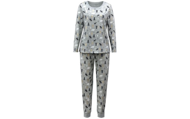  Women’s Tree-Print Pajama Set Winter Trees (Gray- X-Small)