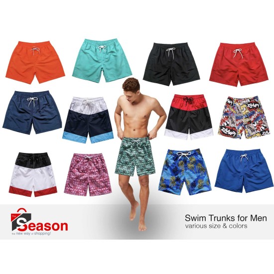 Fashionable Summer Swim Trunks for Men, Quick Dry Swim Shorts for Men, Swimwear, Bathing Suits, Swim Shorts with Various Colors & Designs, Quick Dry Nylon Shorts, Black/White/Red, 3X-Large