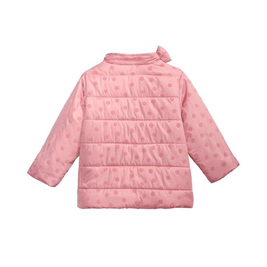  Baby Girls Flocked Dot Puffer Jacket (Pastel Pink, 3-6Months)
