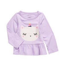 First Impressions Toddler Girls Cotton Caticorn Peplum Hem T-Shirt (4T-Light Pas Purple)