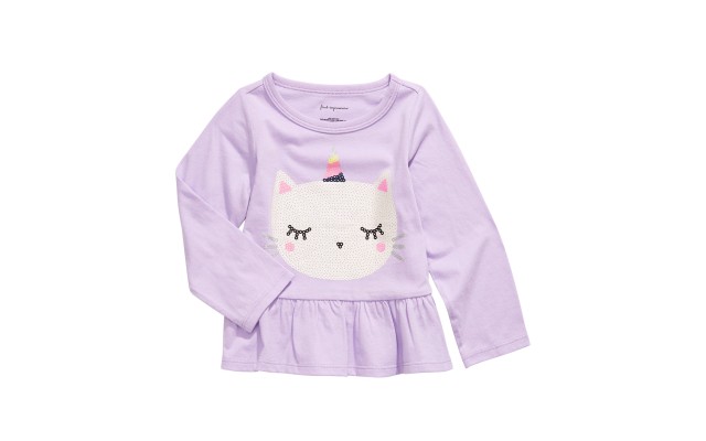  Toddler Girls Cotton Caticorn Peplum Hem T-Shirt (4T-Light Pas Purple)