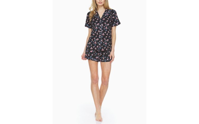 Flora by  Women's Printed Pajama Shorts Set, Black, Medium