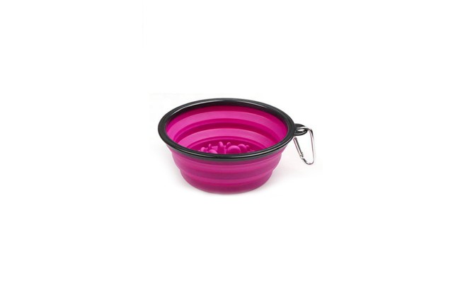 Folding Dog Bowl - Collapsible Pet Food & Water Bowl For Travels, Walks - Foldable, Expandable Bowl For Dogs & Cats, Purple