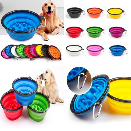 Folding Dog Bowl - Collapsible Pet Food & Water Bowl For Travels, Walks - Foldable, Expandable Bowl For Dogs & Cats, Blue