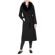 Forecaster Womens Fox-Fur-Collar Belted Maxi Wrap Coats